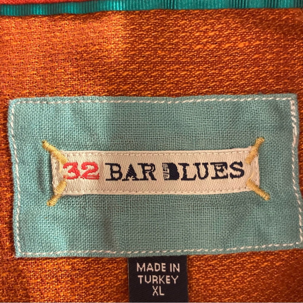 32 Bar Blues Long Sleeve Button Up Shirt Mens XL Orange Cotton Linen Blend - Picture 6 of 11